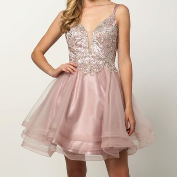 Mauve Jeweled Homecoming Short Dress
